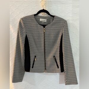 Calvin Klein Black & White Chevron Zip-Front Blazer